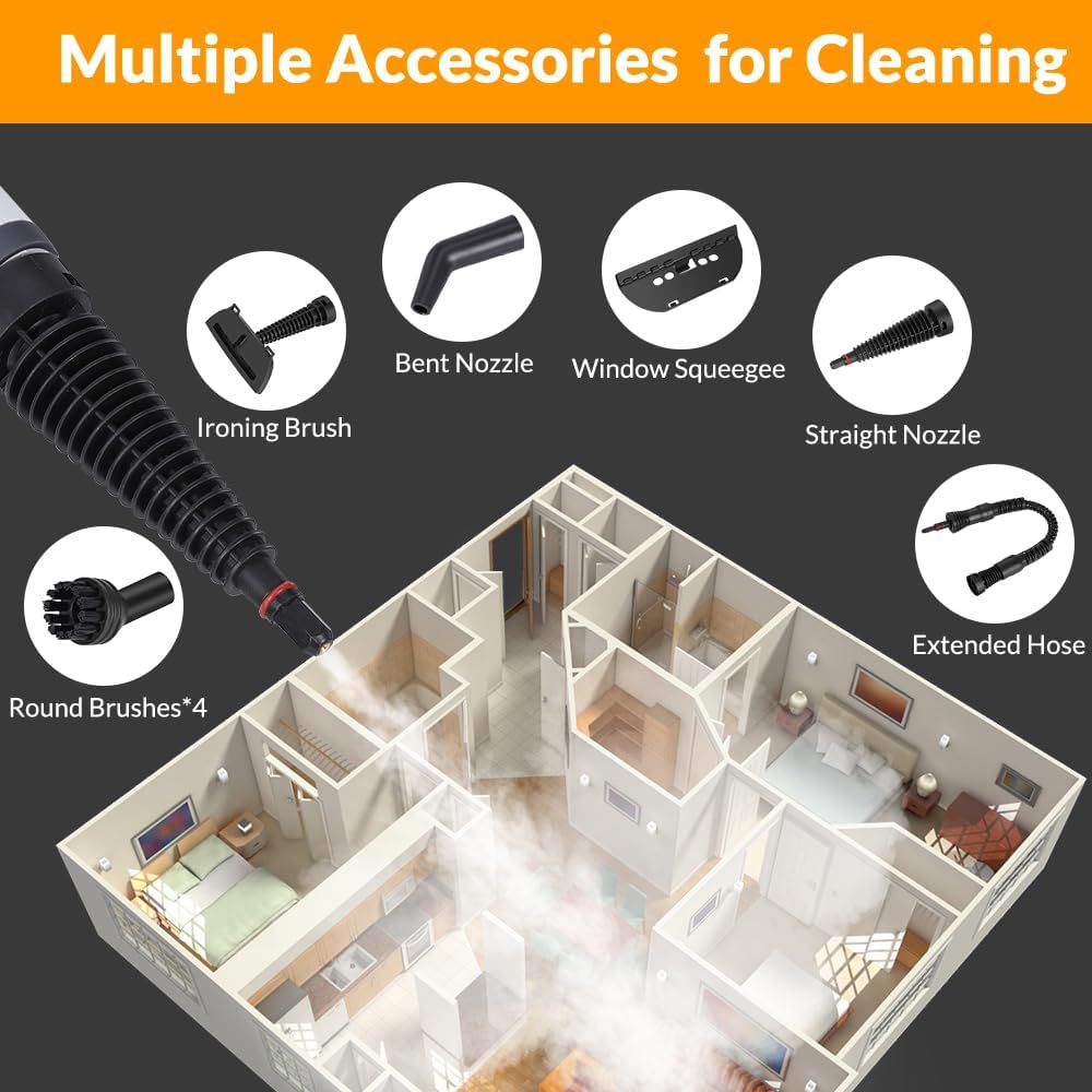 Pressurized Handheld Steam Cleaner for Home with 12 Accessories