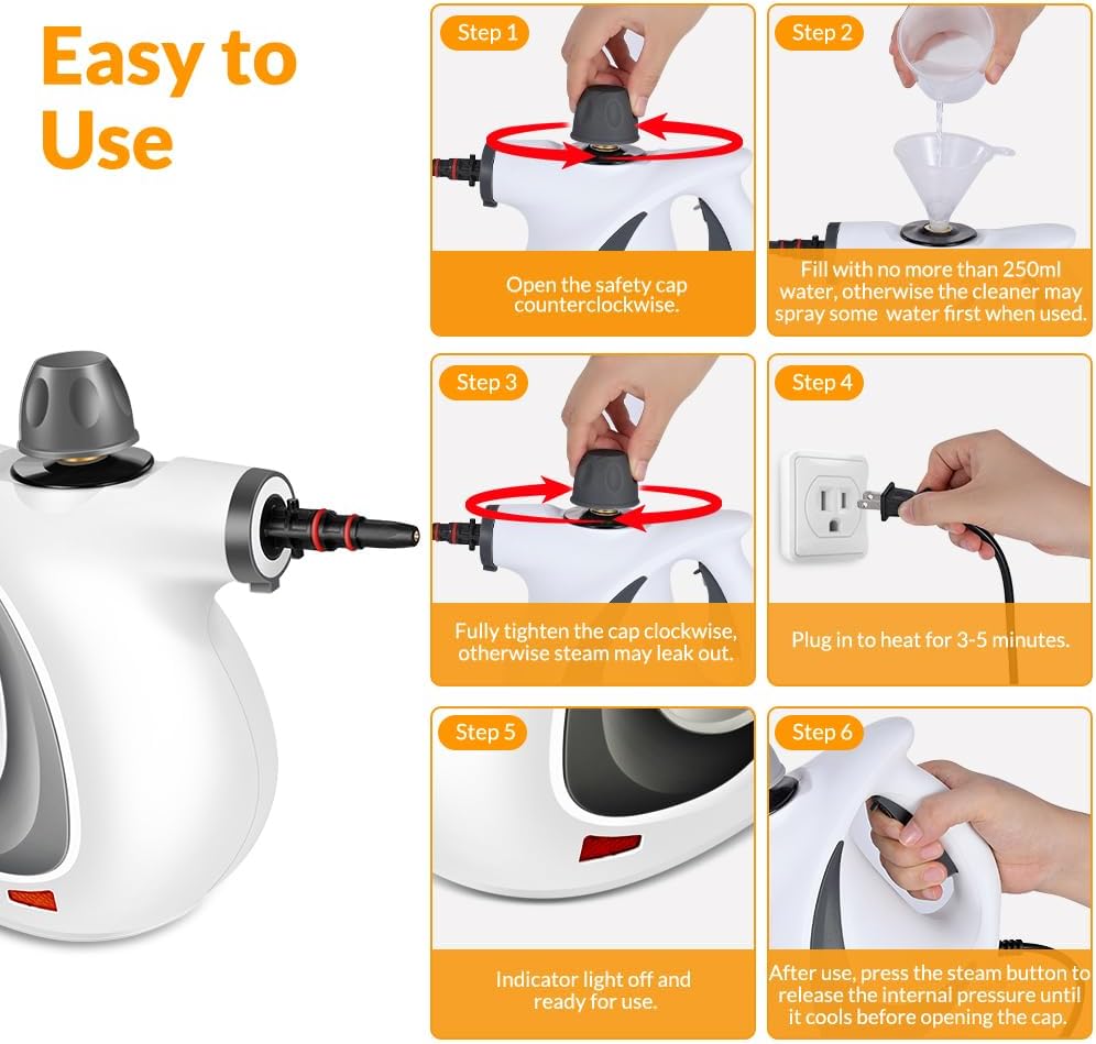 Pressurized Handheld Steam Cleaner for Home with 12 Accessories
